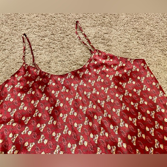 Vintage Versailles satin Teddy Bear Christmas burgundy chemise nightie - Picture 6 of 11